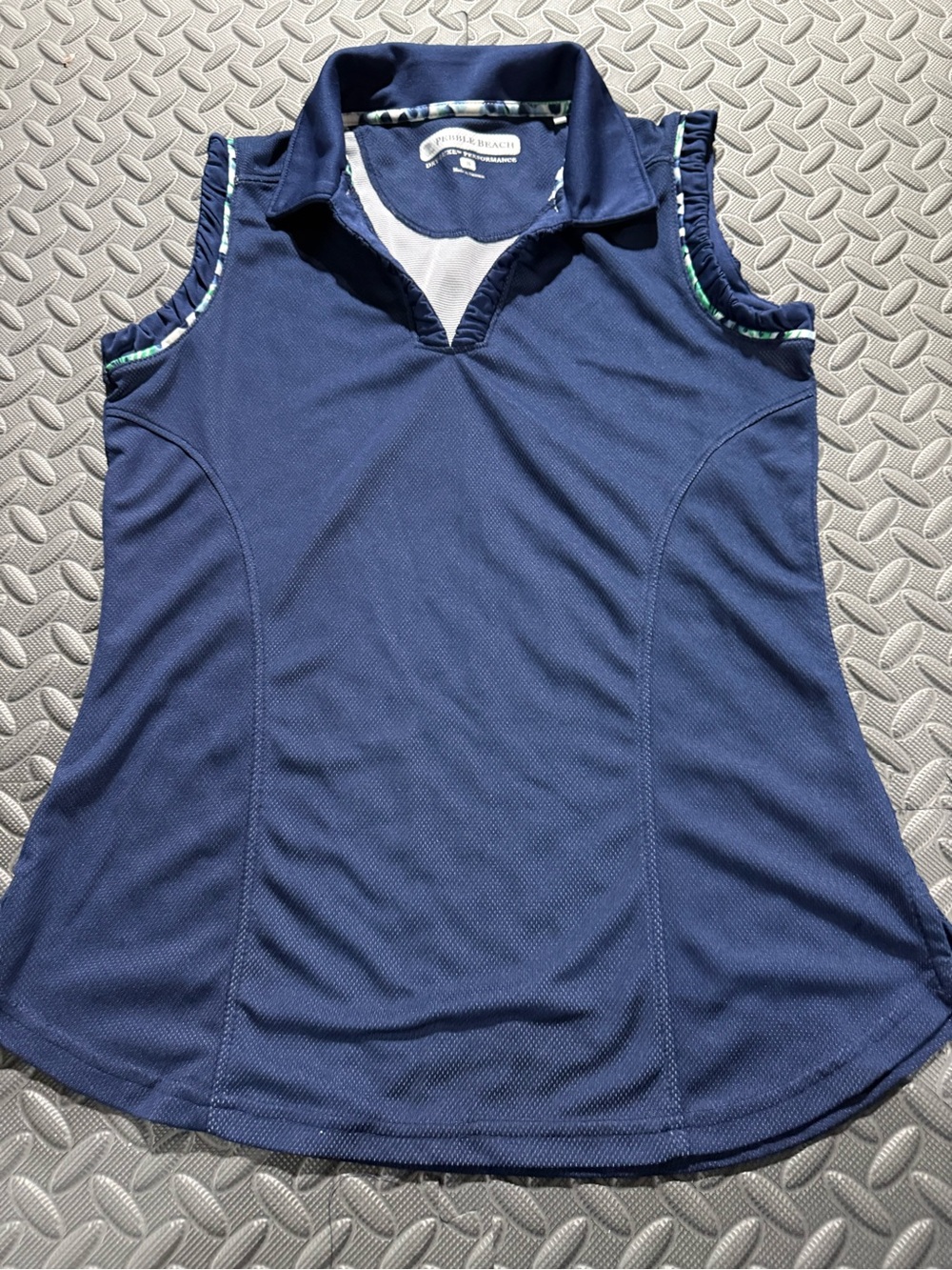 Pebble Beach Navy Sleeveless Polo Tank with Trim